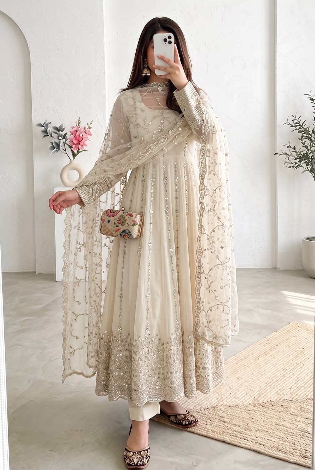 Midnight Black Gold Embroidered Anarkali Suit Set